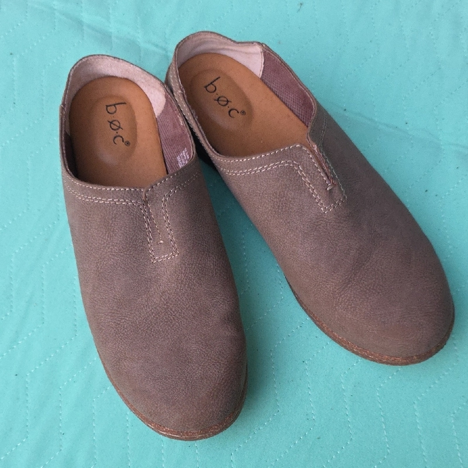 Boc Women 9.5m Brown Suede Mules Manmade Vegan Comfort Fall Lagenlook Hygge Cozy